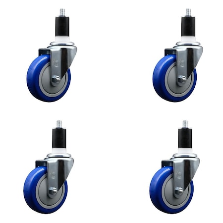 Service Caster 4'' Blue Poly Wheel Swivel 1-1/2'' Expanding Stem Caster Set, 4PK SCC-EX20S414-PPUB-BLUE-112-4